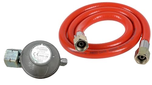 Rothenberger Industrial Set Gasdruckregler 300 mbar mit 0,8 m Niederdruckschlauch | 2 kg/h | für Propangasflaschen | Abgangsgewinde 3/4 | Druckminderer mit Gasschlauch-Anschluss | Messing-Bauteile