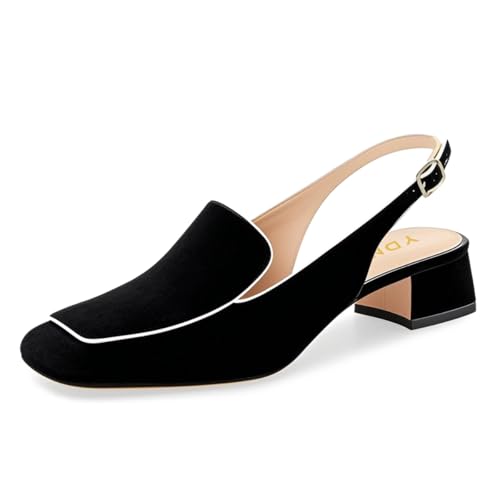Image of YDN Women Closed Square Toe Block Low Heels Slingback Formal Loafer Dressy Shoes Office Lady Pump Size 4-15 US