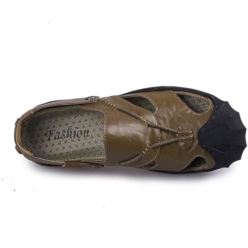 Men's Closed-Toe Leather Sandals - Summer Hiking Non-Slip Outdoor Breathable Adjustable Slides3
