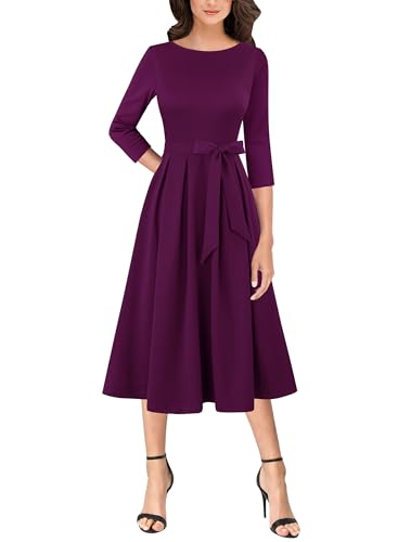 Image of VFSHOW Womens Work Business Casual Church Pockets Belted A-Line Midi Dress