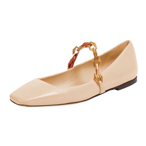 miss left Women Comfy Chain Strap Mary Janes Shoes Slip On Closed Square Toe Ballet Flats for Walking School Dressy Size 4-16 US