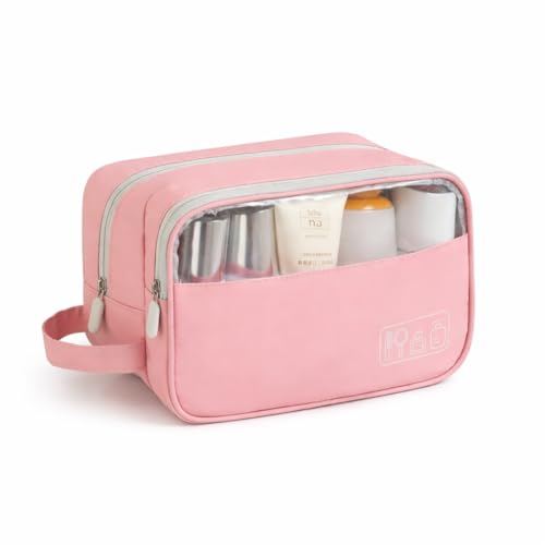 Necessaire Modular com Dois Zíperes e Bolso Integrado – Para Uso em Viagens, Academia e No Dia a Dia (Rosa)