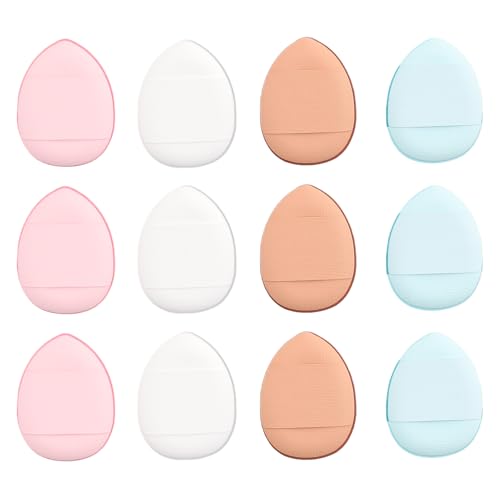 12 PCS Finger Powder, Esponjas de Maquillaje con Correa para Dedos, Mini Batidoras de Belleza para Base Líquida y Polvo, Herramientas Reutilizables para Maquillaje Húmedo y Seco