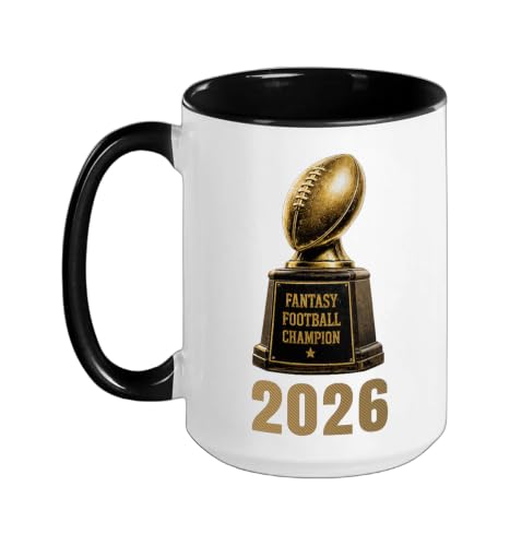 Fantasy Football Champion 2026 Winner Ceramic Mug, Black/White, 15oz