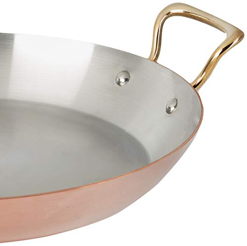 Mauviel M'150 B 1.5mm Polished Copper & Stainless Steel Paella Pan With Brass Handles. 13.7-In, Made In France