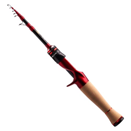 PURELURE Telescopic Fishing Rod Casting, Ultra Light Travel Carbon Rod 5', Solid Tip, Comfortable 3A Cork Handle, ABS Reel Seat, Freshwater Saltwater Fishing Pole for Bass Trout Perch Panfish