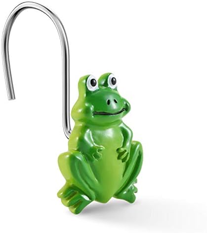 CHICTIE Frog Shower Curtain Hooks Rings,Set of 12 Green Decorative Shower Curtain Hooks,Stainless Steel Rustproof Animal Shower Rings for Bathroom