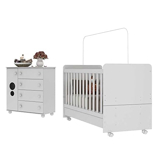 Quarto Infantil Berço com Colchão Incluso e Cômoda Pimpolho Multimóveis Branco