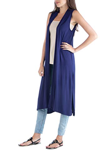 24seven Comfort Apparel Clothing for Women Sleeveless Long Vest Knee Length Cardigan Side Slits2