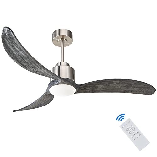 Tfvv 52 Inch Wood Ceiling Fans With Lights Remote Control Dc Motor, Modern 3 Wood Blades Fan For Indoor Outdoor Ceiling Fan For Patios,Living Room,Porch - Brushed Nickel And Grey Wood #TOP2