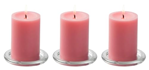 Image of Paraffin Wax Pillar Candles Perfect for Decoration of Dinner, Wedding Parties, Church, Spa, Restaurant, Smokeless Dripless Long Lasting(Set of 3, 3 inches)(Pink)