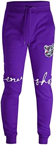 SCREENSHOT-P1122 Mens Hip Hop Premium Classic Fit Urban Fleece Pants - Paisley Bear Head Animation Street Fashion Sweatpants-Purple-Large