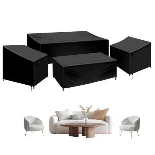 FALESOUL Patio Furniture Covers, 4 Piece Heavy Duty Waterproof Outdoor Furniture Cover, Windproof Patio Cover for Rattan Wicker Conversation Set, Lawn Patio Set Covers Black