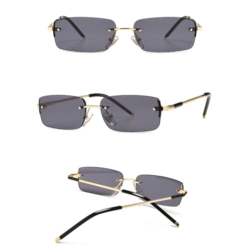 Narrow Rectangular Sunglasses For Men Rimless Metal Small Retro Sun Glasses For Men Uv4003