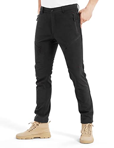Kutook Winter Windproof Water Repellent Hiking Pants Thermal Fleece Casual Pants Straight Leg With Zipper Pockets For Men Outdoor Sports Black Xxx-Large #TOP4
