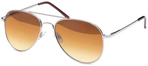 styleBREAKER Gafas de sol de aviador unisex Lentes de policarbonato, montura integral metálica con bisagra de muelle 09020037, color:Dorado montura/Marrón vidrio corrido