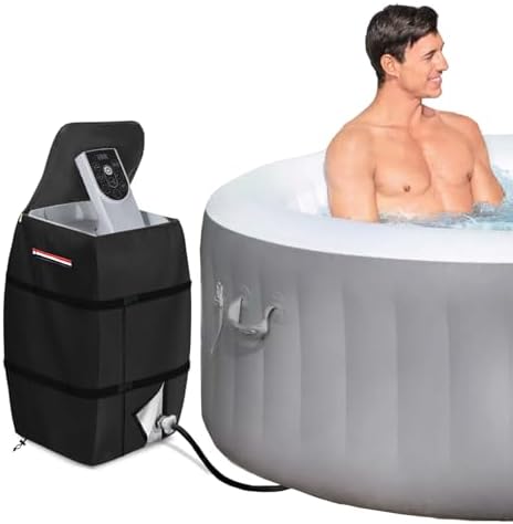 Okcool Hot Tub Spa Heater Pump Cover,Inflatable Hot Tub Pump Cover,Suitable for Most Hot Tub Spa Heater Pump on Market (Black,Square)