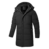 Chaqueta acolchada con capucha extraíble para hombre, de longitud media, gruesa, cálida, cortavientos, con capucha, Negro, XL