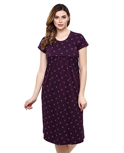 Image of TIGYWIGY Women's Cotton Printed Knee Length Maternity /Feeding /Nursing Nighty