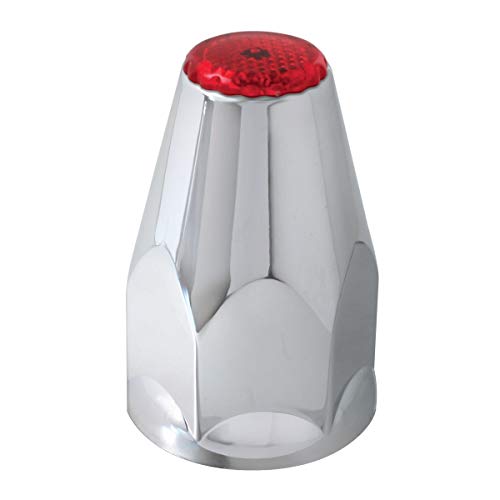 Image of GG Grand General 10344SP Red 33 mm X 3-3 /16 Inches Chrome Plastic Push-On Nut Cover w Reflector, Set of 10