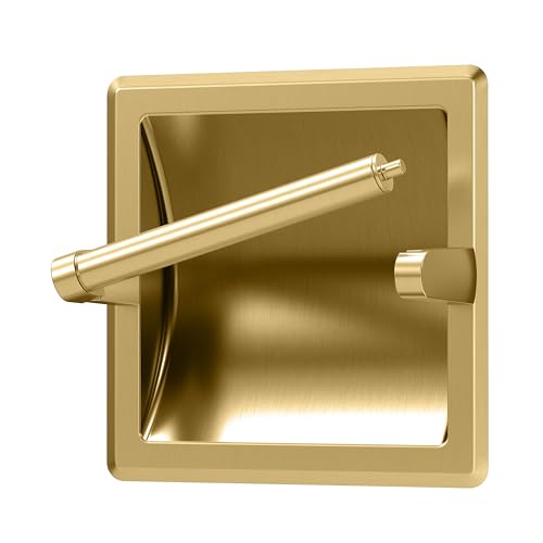 Gatco 753 Recessed Pivoting Toilet Paper Holder, Wall Mounted, Heavy Duty Metal Tissue Holder for Bathroom – Available in Brushed Brass
