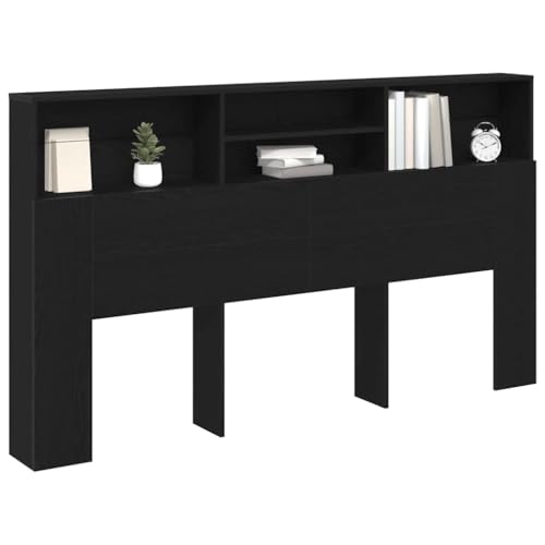 vidaXL Cabinet de Tête de Lit Chêne Noir 180 x 19 x 103.5 cm, Rangement Moderne pour Chambre, Armoire à tête rectangulaire, Organisateur Mural pour optimiser...