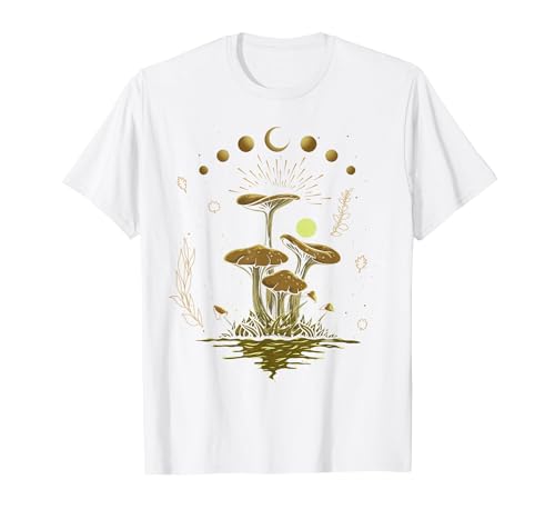Image of Mushroom Moon Phases Cottagecore Goblincore T-Shirt, Men, White, XX-Large