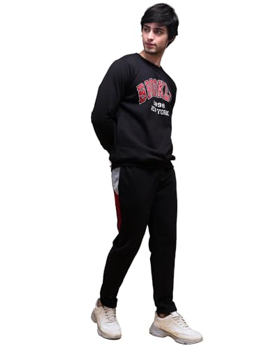 Image of Cotton Fleece Regular Fit Full Sleeves Sweatshirt & Lower Combo Set Tracksuit With Kangaroo Pockets For Men| Gym Home Workouts Training Jogging Hiking
