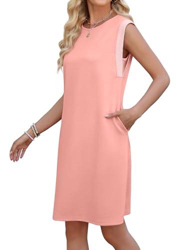 Image of WEACZZY Summer Dresses for Women 2026 Casual Crewneck Fit Beach Vacation Dress Sleeveless Loose Sundress with Pockets