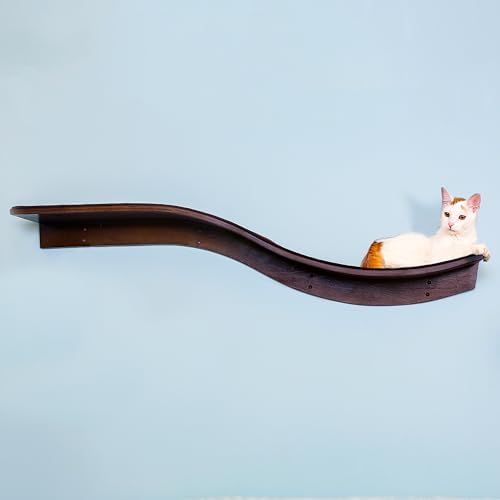 THE REFINED FELINE 60 Inch Lotus Branch Cat Shelf in Brown Mahoga...