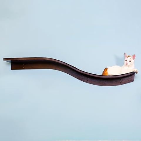 THE REFINED FELINE 60 Inch Lotus Branch Cat Shelf in Brown Mahogany with Replaceable Carpet, Playing, Climbing, & Lounging Cat Shelves And Perches For Wall, Cat Hammock Bed Furniture for Large Cats Cover