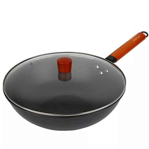 Sartén de hierro fundido hecho a mano Wok Sartén antiadherente Cocina Sopa Sartén Cocina de Inducción Universal (A, 32cm)