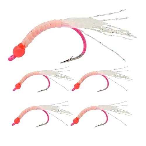 Señuelos de | Set de 5 señuelos de Anzuelo Luminosos, 4,5 cm con Cola Reflectante, para Pescador de Agua Salada, Exterior, Noche, Perca, camarón, Gato