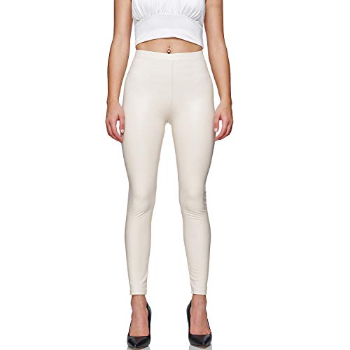 Legging en cuir synthétique Gloop taille haute crème XL pour femme