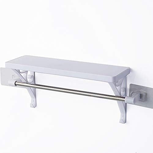 Self-Adhesive Bathroom Shelf With Foldable Towel Bar Holder and No Residue Wall-Mounted Rack Staple-Free Hook Storage Towel Racks, White