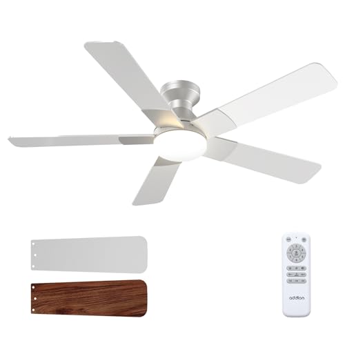 Image of addlon Ceiling Fans with Lights, 52 Inch Low Profile Ceiling Fan with Light and Remote Control, Flush Mount, Reversible, 3CCT, Dimmable, Quiet, Silver Ceiling Fan for Bedroom Indoor /Outdoor Use