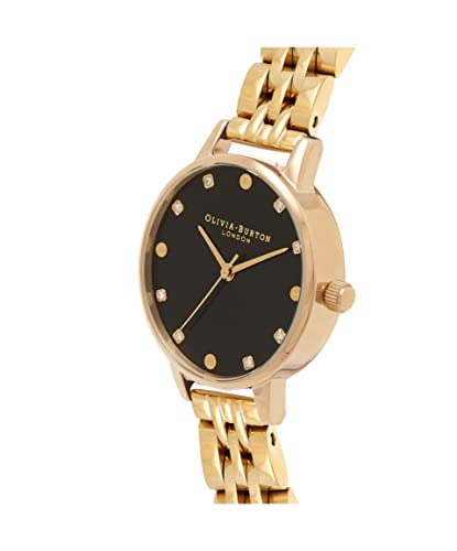 Image of Olivia Burton Classics Qtz Basic Slim Black & Stone Round Dial Women's Watch|Ionic Plated Gold Steel Material|Gold Color Band - OB16SE17