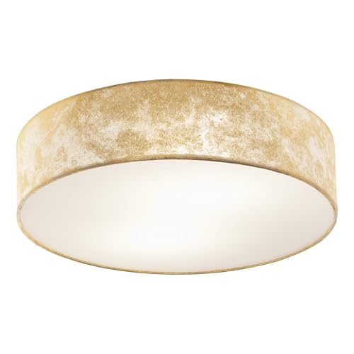 EGLO Deckenlampe Viserbella, 1 flammige Deckenleuchte Vintage, Wohnzimmerlampe aus Stahl und Textil in champagner, gold, Küchenlampe, Flurlampe Decke mit E27 Fassung, Ø 38 cm