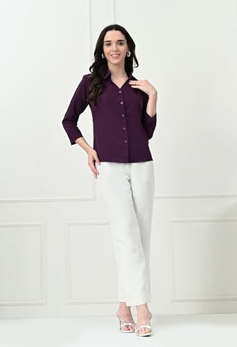 Image of FUNDAY FASHION Women's Crepe Casual Regular Fit Solid V Collered Shirt (Pack of 2)