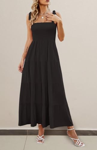 Robe d'été bohème mi-longue Gothden à col carré et volants pour femme