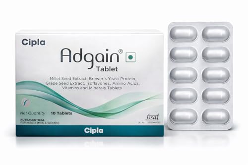 Image of Cipla Adgain Hair Growth Tablets | Biotin, Amino Acids, Multivitamins for Hair Fall Control | 1 strip (Strips)