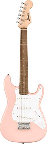 Fender Squier 3/4-Size Kids Mini Strat Electric Guitar - Pink Bundle with Amplifier, Cable, Tuner, Strap, Picks, Fender Play Online Lessons, and Austin Bazaar Instructional DVD