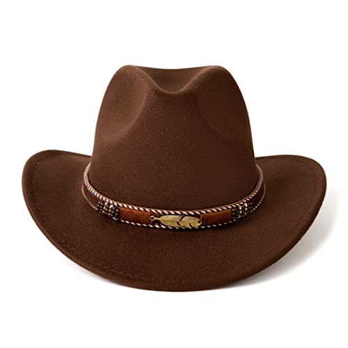 Hudanhuwei Western Cowboy Hat Wide Brim Outdoor Fedora Hat Coffee #TOP21
