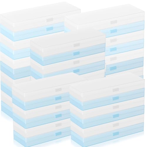 Image of Fainne 80 Pieces Back to School Plastic Pencil Boxes Pencil Case Bulk Frosted Clear Multi Colored Pens Holder Stackable Container with Lid & Snap for Stationery Office Classroom(White Blue)