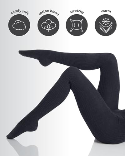 Image of MeMoi Boston Ribbed Cotton Sweater Tights, Warm Opaque Winter Tights