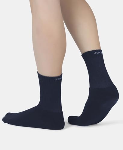 Image of Jockey 7035 Men's Compact Cotton Terry Crew Length Socks With StayFresh Treatment (Pack of 3) Navy, Grey Melange & Stellar FREE SIZE