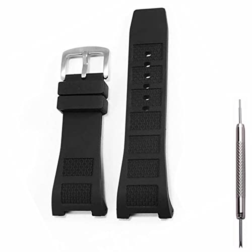 Kevisae Black Concave Lug Rubber Silicone Watch Band Strap for IWC IW322503 Watch Replacement Rubber Silicone Band-IWC Watch Strap IW322503 IW323601 IW376501 (Silver buckle)