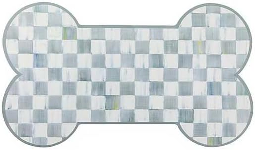 MACKENZIE-CHILDS Pup Placemat, Cute Pet-Food Mat for Dog Bowls and Cat Bowls, Gray-and-White Sterling Check