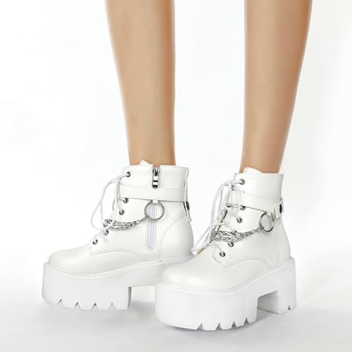 Image of Parisuit Womens Goth Patent Ankle Boots Platform Chunky Combat Boots