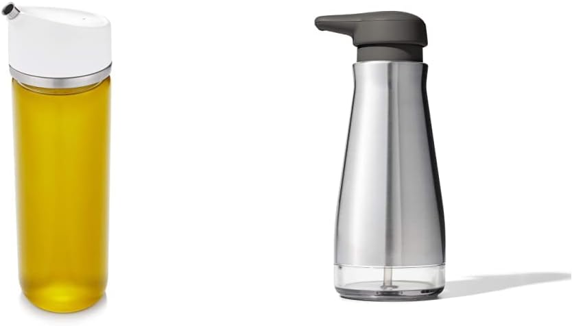 OXO Good Grips 12 oz Precision Pour Glass Oil Dispenser and Stainless Steel Soap Dispenser Bundle
